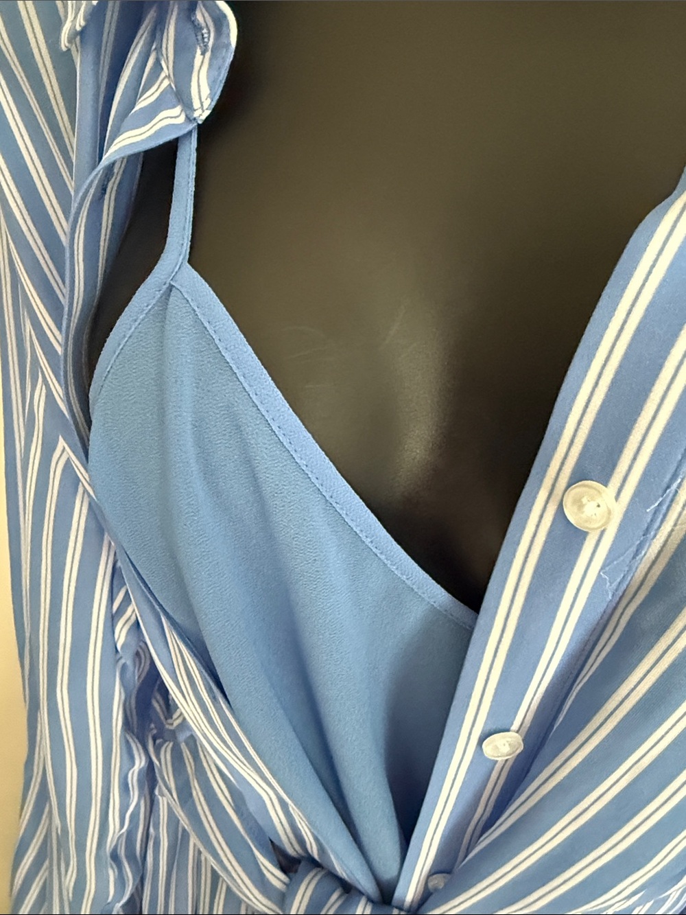 Michael Kors Blue and White Striped Maxi Shirt Dress with Tie Waist - Picture 5 of 7